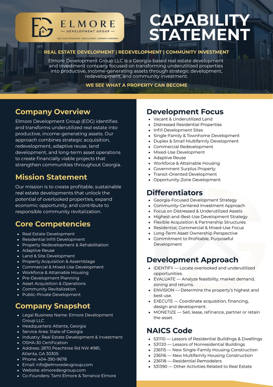 Elmore Development Group capability statement document